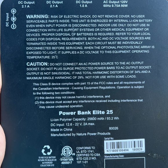 Nature Power (80026) Power Bank Elite‎ 25 25600mAh No Power Cord - Picture 6 of 6